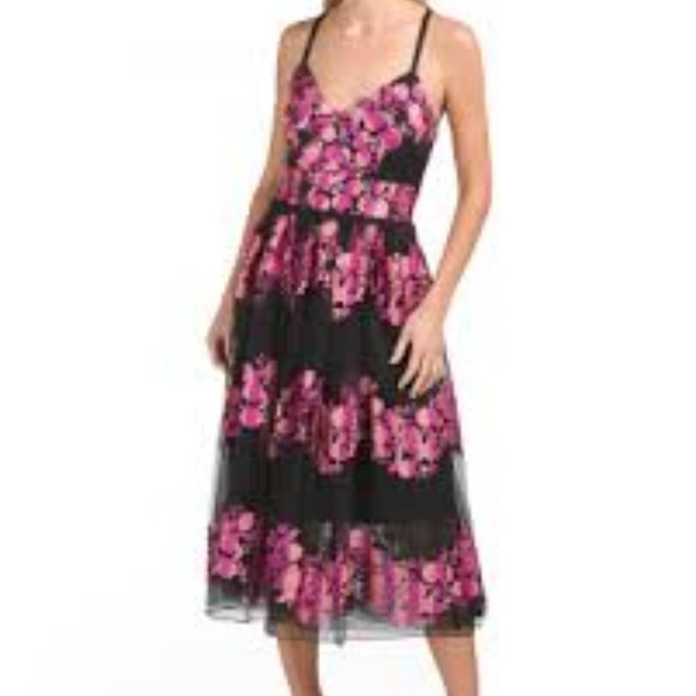 Christian Siriano New York NEW Embroidered Pink & Black Midi Dress - Picture 5 of 15
